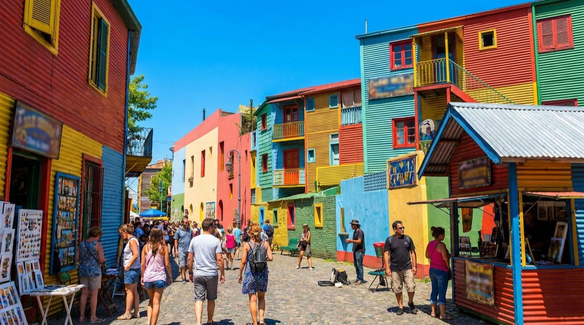 Casas coloridas do Caminito, no bairro La Boca, em Buenos Aires
